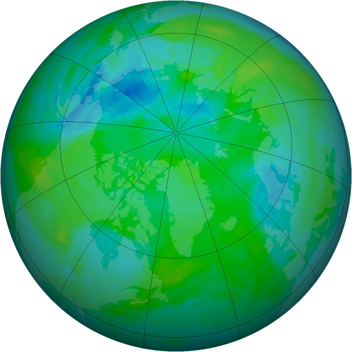 Arctic ozone map for 19 August 1996